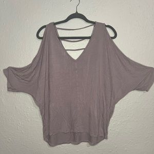 Lavender Charlotte Russe shoulder cut. Back side V cut w/ stripe cutout